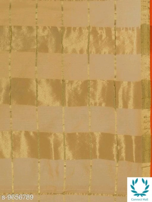 Kota Doria Cotton Zari Stripes Checks saree with Unstitched Blouse piece - Cream, Pack of:1, Cotton Blend, 5.5m+1m